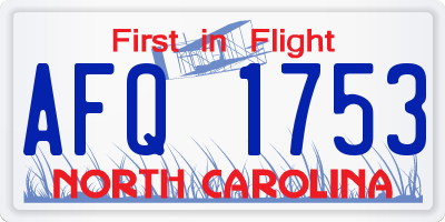 NC license plate AFQ1753