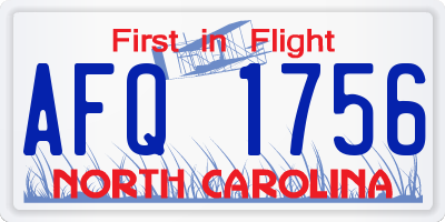 NC license plate AFQ1756