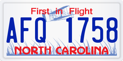 NC license plate AFQ1758