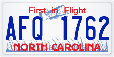 NC license plate AFQ1762