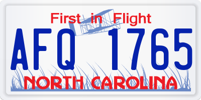 NC license plate AFQ1765