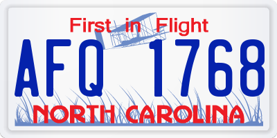 NC license plate AFQ1768