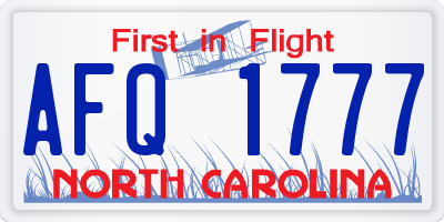 NC license plate AFQ1777