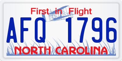NC license plate AFQ1796