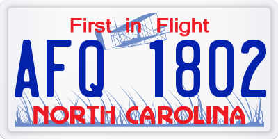 NC license plate AFQ1802