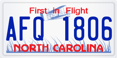 NC license plate AFQ1806