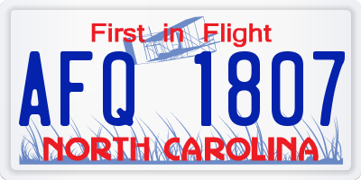 NC license plate AFQ1807