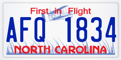 NC license plate AFQ1834