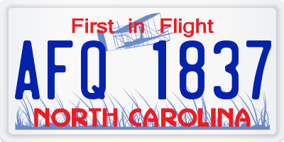 NC license plate AFQ1837