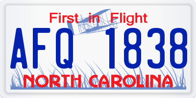 NC license plate AFQ1838