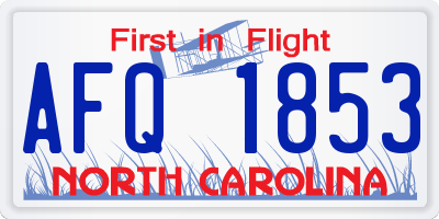 NC license plate AFQ1853