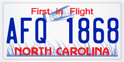 NC license plate AFQ1868