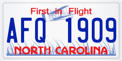 NC license plate AFQ1909