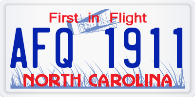 NC license plate AFQ1911