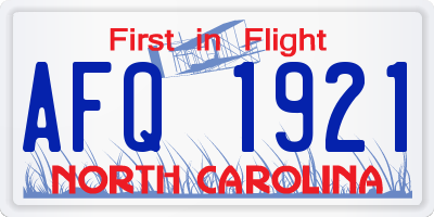 NC license plate AFQ1921