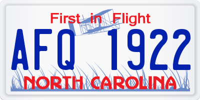 NC license plate AFQ1922