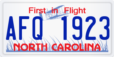 NC license plate AFQ1923