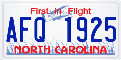 NC license plate AFQ1925