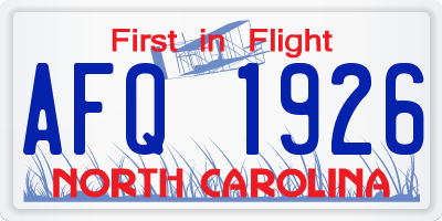 NC license plate AFQ1926