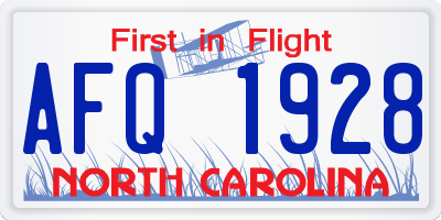 NC license plate AFQ1928