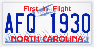 NC license plate AFQ1930