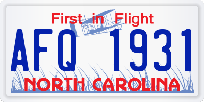 NC license plate AFQ1931