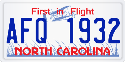 NC license plate AFQ1932