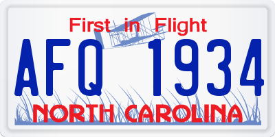NC license plate AFQ1934