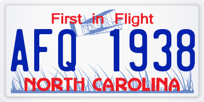 NC license plate AFQ1938