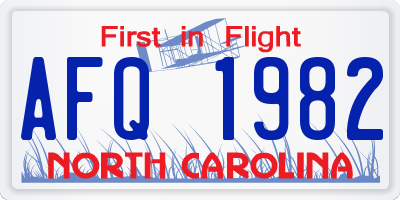 NC license plate AFQ1982