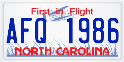 NC license plate AFQ1986