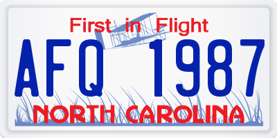 NC license plate AFQ1987