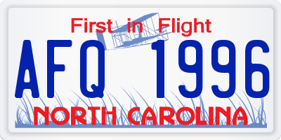 NC license plate AFQ1996
