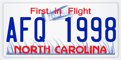 NC license plate AFQ1998