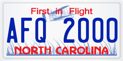 NC license plate AFQ2000