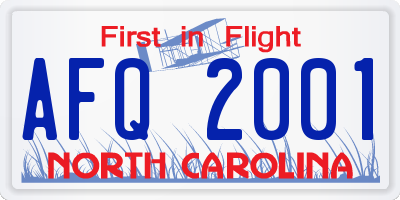NC license plate AFQ2001