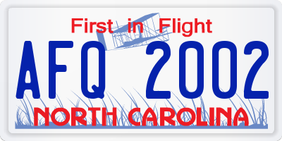 NC license plate AFQ2002
