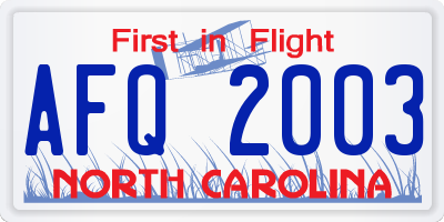 NC license plate AFQ2003
