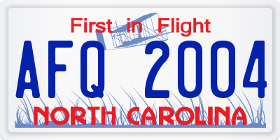 NC license plate AFQ2004