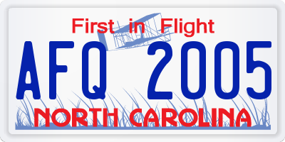 NC license plate AFQ2005