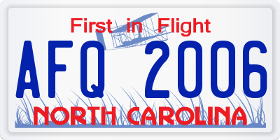 NC license plate AFQ2006