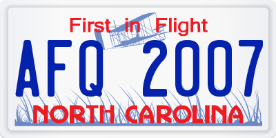 NC license plate AFQ2007