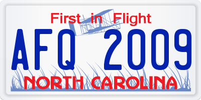 NC license plate AFQ2009
