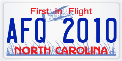NC license plate AFQ2010