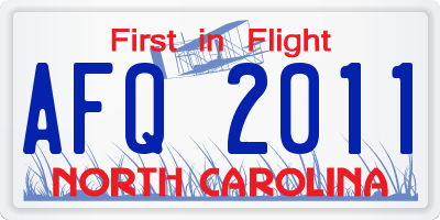 NC license plate AFQ2011