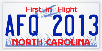 NC license plate AFQ2013