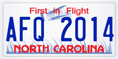 NC license plate AFQ2014