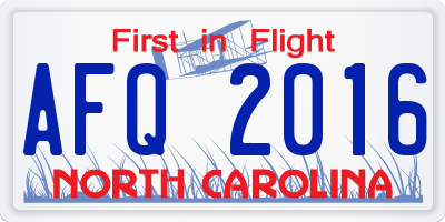 NC license plate AFQ2016