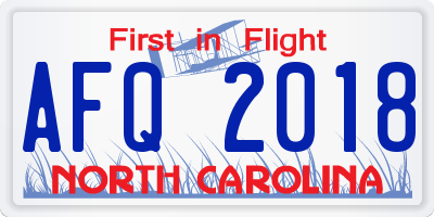 NC license plate AFQ2018