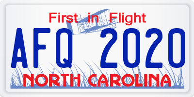 NC license plate AFQ2020